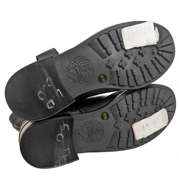 Vince Camuto 6 black leather Waldan boots motorcycle boots gold strap buckle - Picture 4 of 6